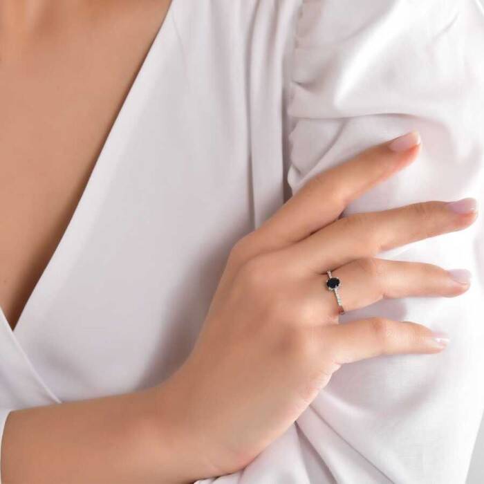 0,90 Karat Pırlanta Safir Yüzük - 4