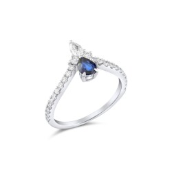 0,91 Karat Pırlanta Damla Safir Yüzük - 2