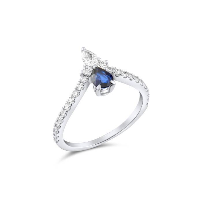 0,91 Karat Pırlanta Damla Safir Yüzük - 2