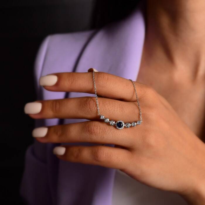 0,91 Karat Pırlantalı Safir Kolye - 3