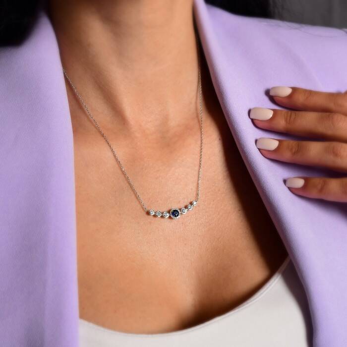 0,91 Karat Pırlantalı Safir Kolye - 4