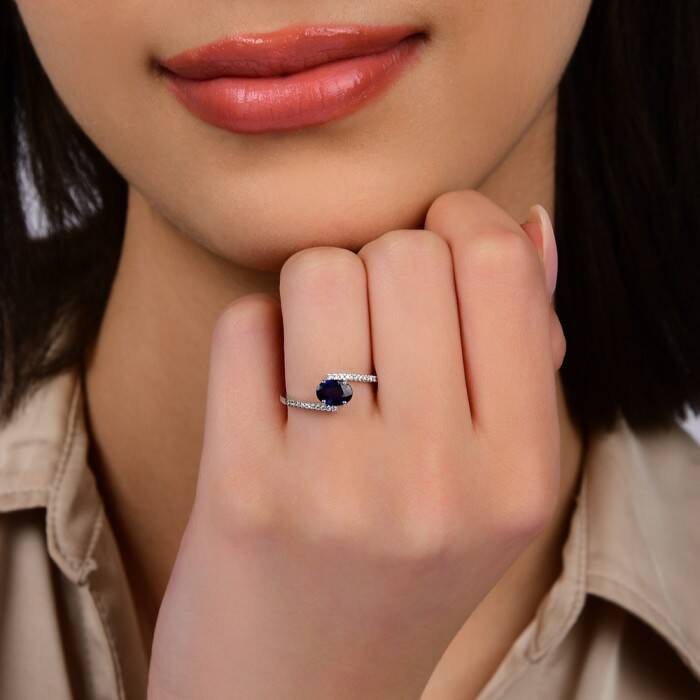 0,91 Karat Pırlanta Oval Safir Yüzük - 3