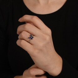 0,92 Karat Pırlanta Safir Kelebek Yüzük - 4