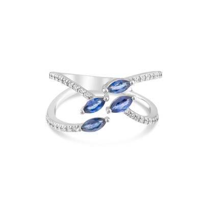 0,92 Karat Pırlantalı Safir Tasarım Yüzük - 1