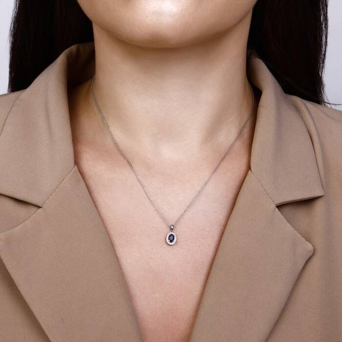 0,93 Karat Pırlanta Safir Kolye - 3