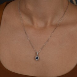 0,93 Karat Pırlantalı Safir Kolye - 3