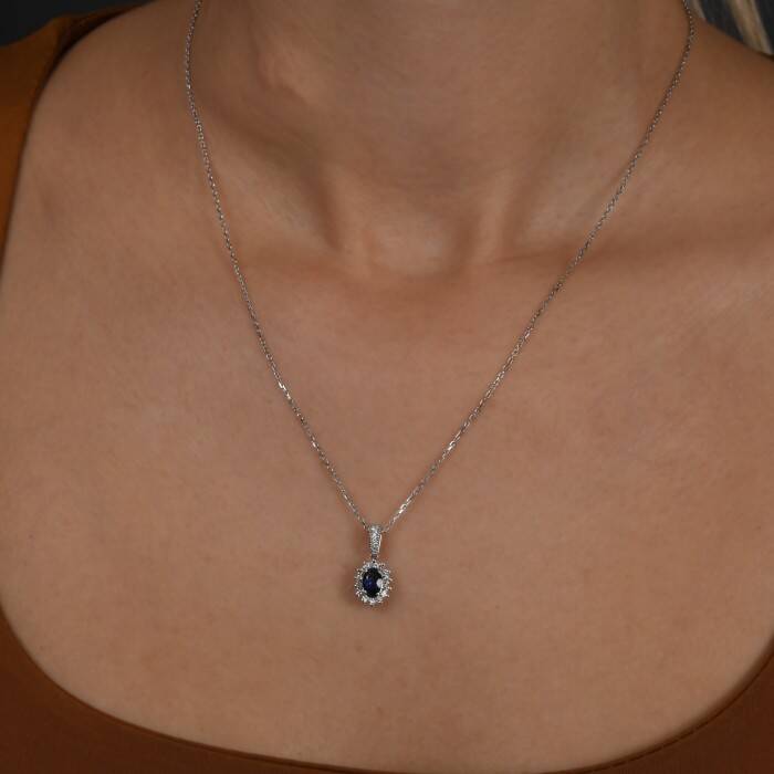 0,93 Karat Pırlantalı Safir Kolye - 3