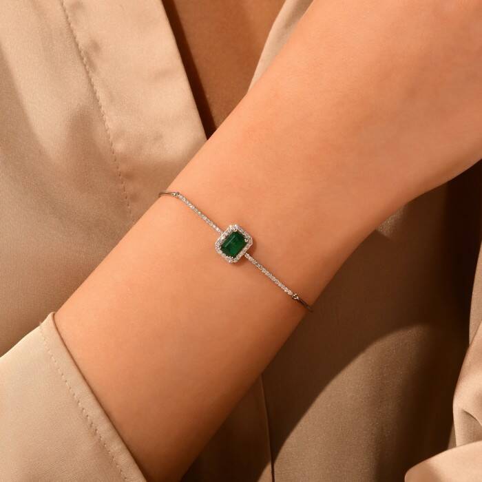 0,93 Karat Pırlanta Zümrüt Bileklik - 2