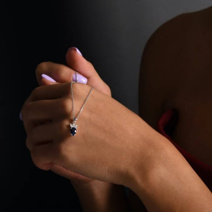 0,94 Karat Pırlanta Safir Damla Kolye - 3