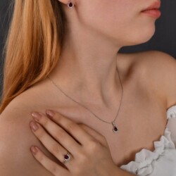 0,96 Karat Pırlanta Yakut Damla Kolye - 3