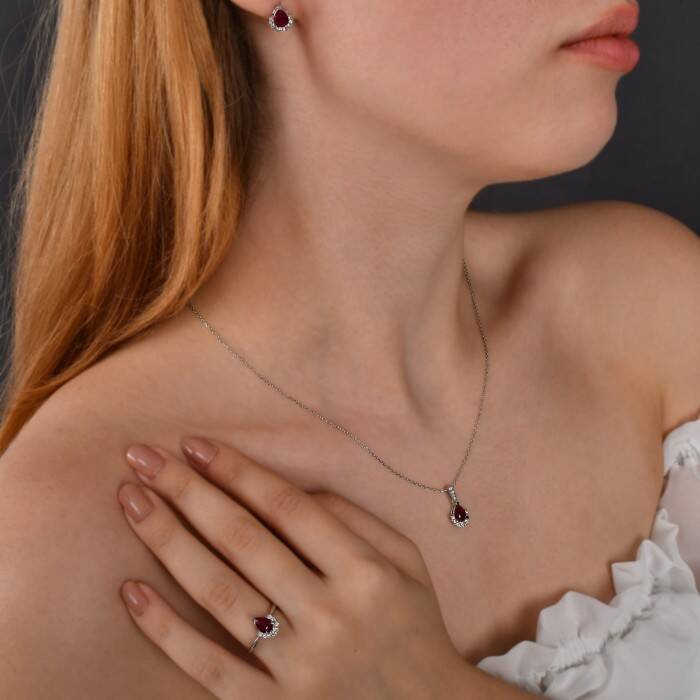 0,96 Karat Pırlanta Yakut Damla Kolye - 3