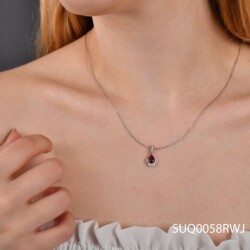 0,96 Karat Pırlanta Yakut Damla Kolye - 4