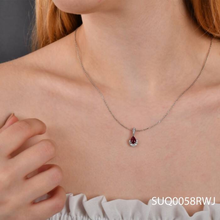 0,96 Karat Pırlanta Yakut Damla Kolye - 4