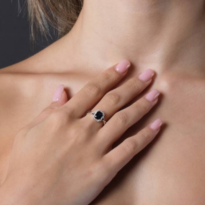 0,97 Karat Pırlanta Safir Yüzük - 4