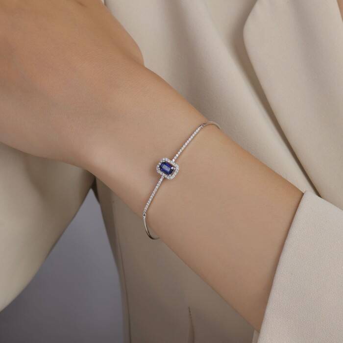 0,98 Karat Pırlanta Safir Bileklik - 3