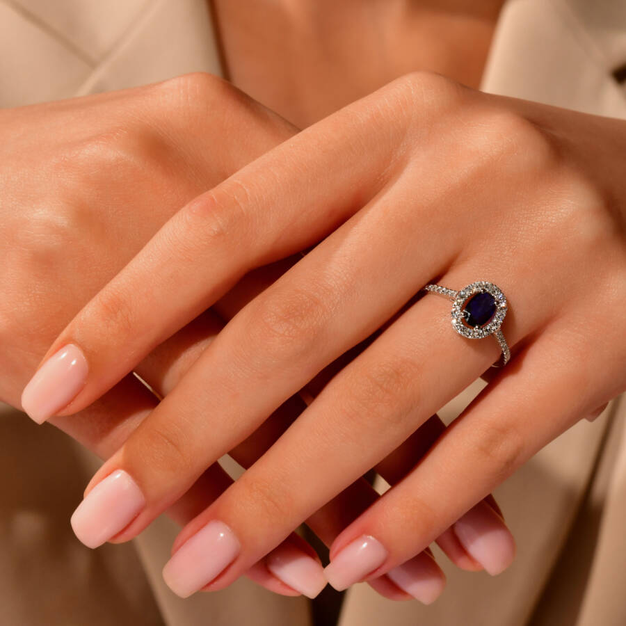 0,99 Karat Pırlantalı Safir Yüzük - 2