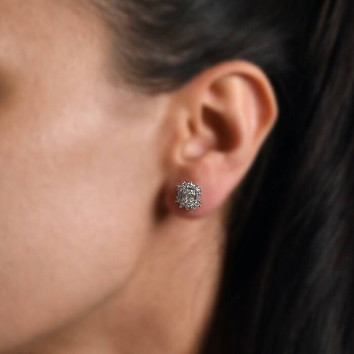 1,00 Karat Pırlanta Baget Küpe - 3