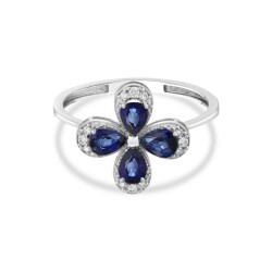 1,01 Karat Pırlanta Safir Çiçek Yüzük - 