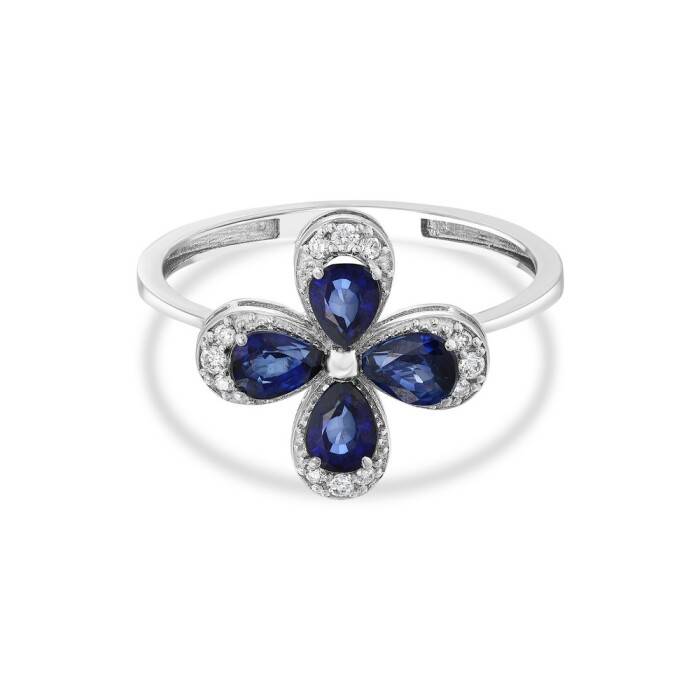 1,01 Karat Pırlanta Safir Çiçek Yüzük - 1