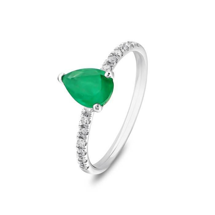 1,03 Karat Pırlanta Damla Zümrüt Yüzük - 2