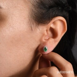 1,04 Karat Pırlanta Zümrüt Damla Küpe - 3