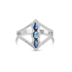 1,05 Karat Pırlanta Tria Safir Yüzük - 