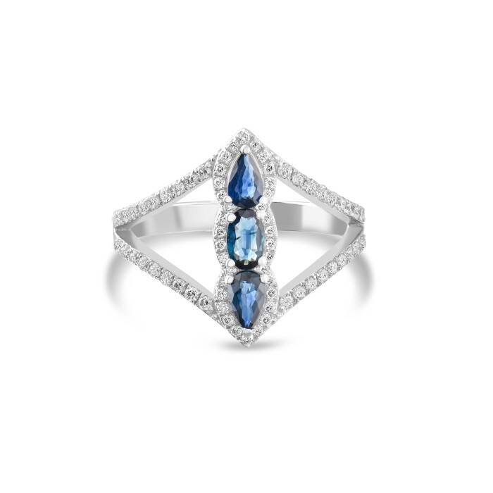 1,05 Karat Pırlanta Tria Safir Yüzük - 1