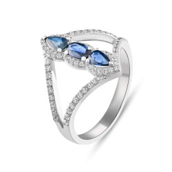 1,05 Karat Pırlanta Tria Safir Yüzük - 2