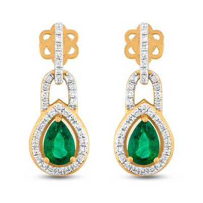 1,06 Karat Pırlantalı Zümrüt Küpe - 2