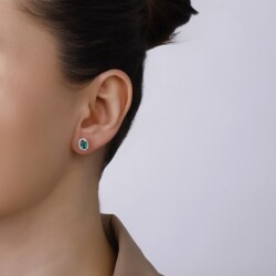 1,07 Karat Pırlanta Zümrüt Küpe - 3