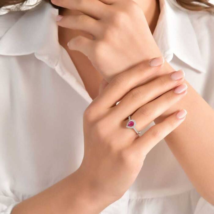 1,08 Karat Pırlanta Damla Yakut Yüzük - 4