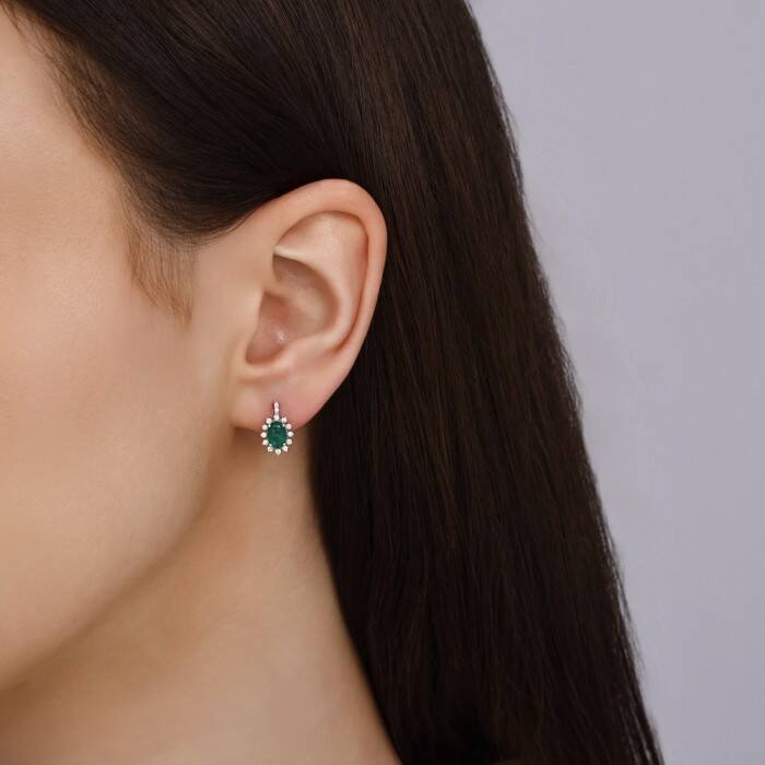 1,13 Karat Pırlanta Zümrüt Küpe - 3