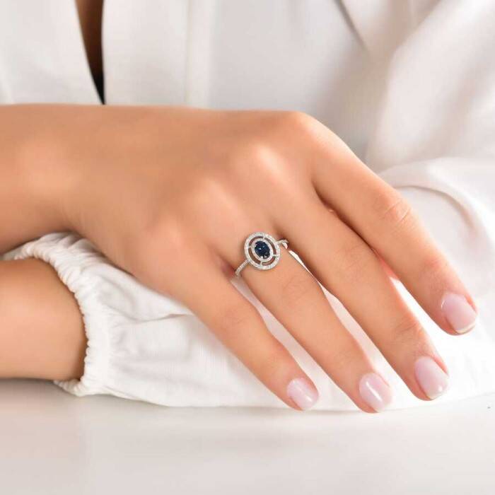 1,17 Karat Pırlanta Safir Yüzük - 3