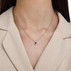 0,83 Karat Pırlanta Safir Damla Kolye - 2