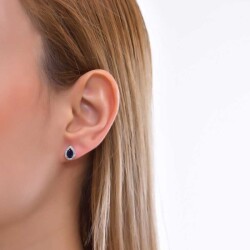 1,18 Karat Pırlanta Safir Küpe - 3