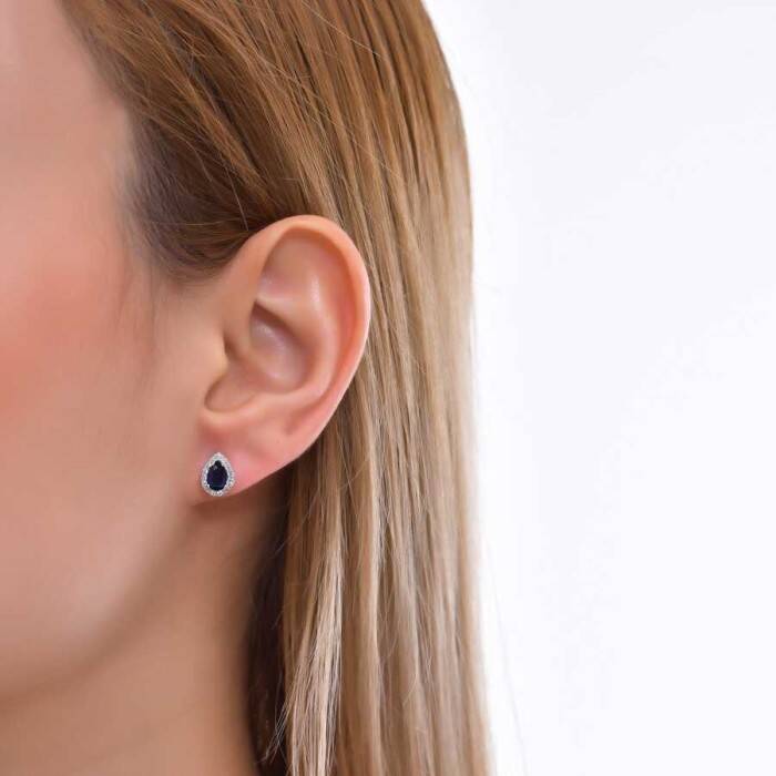 1,18 Karat Pırlanta Safir Küpe - 3