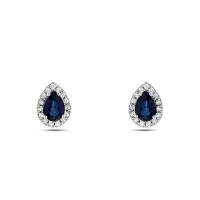 1,18 Karat Pırlantalı Safir Küpe - 2