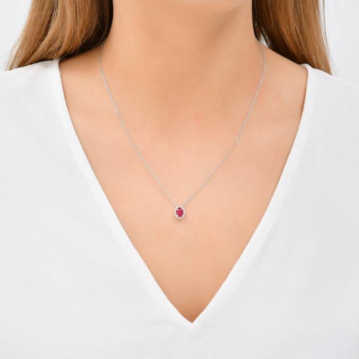 1,27 Karat Pırlanta Yakut Kolye - 3