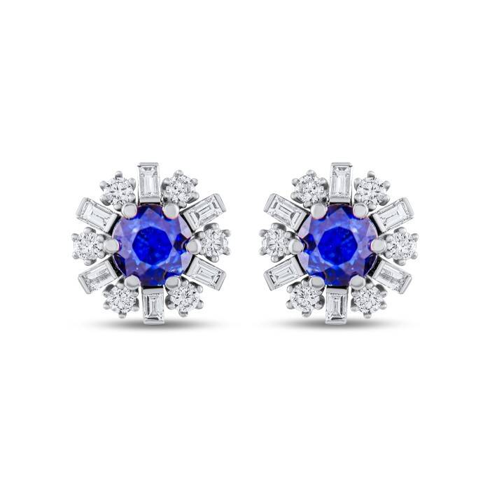 1,35 Karat Pırlanta Safir Küpe - 2