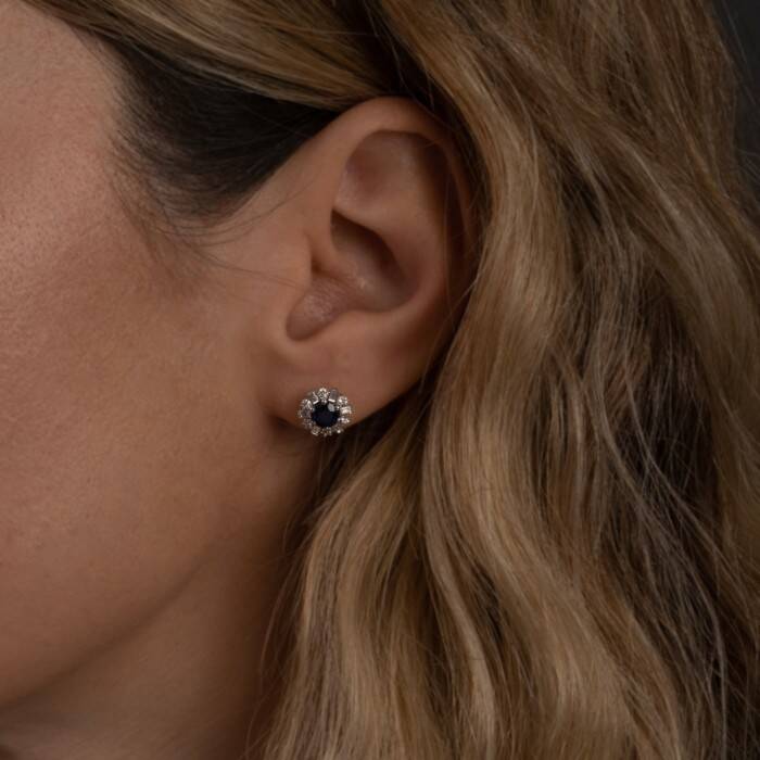 1,35 Karat Pırlanta Safir Küpe - 3