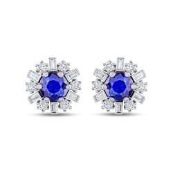 1,35 Karat Pırlantalı Safir Küpe - 2