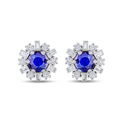 1,35 Karat Pırlantalı Safir Küpe - 2