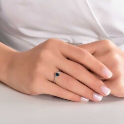 1,36 Karat Pırlanta Safir Yüzük - 4