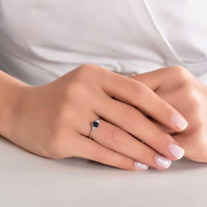 1,36 Karat Pırlanta Safir Yüzük - 4