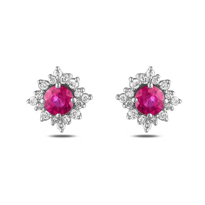 1,10 Karat Pırlanta Yakut Küpe - 2