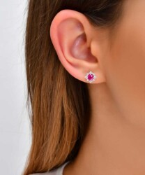 1,10 Karat Pırlanta Yakut Küpe - 3