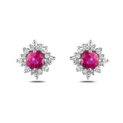 1,36 Karat Pırlantalı Yakut Küpe - 2