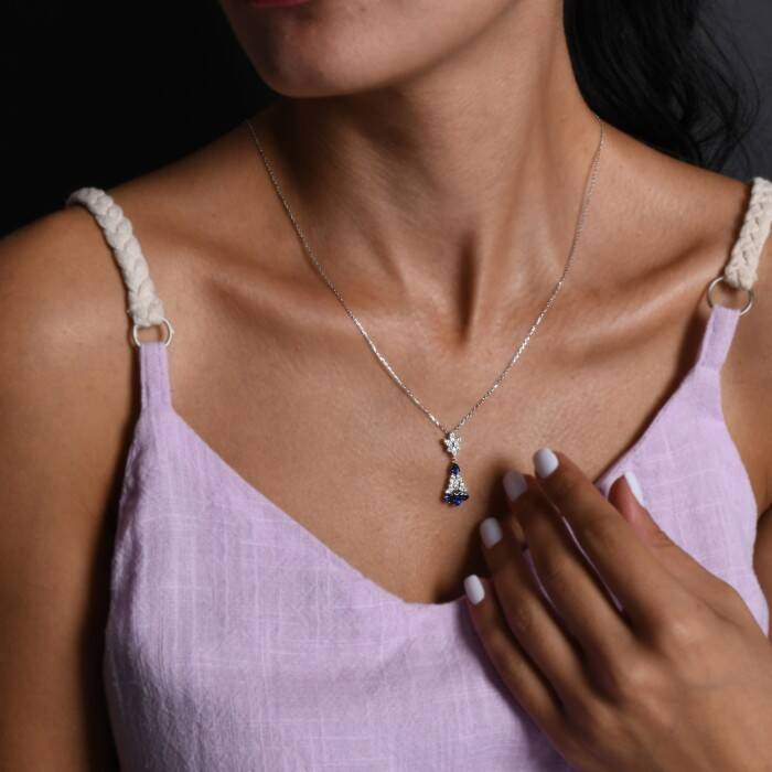 1.40 Karat Pırlantalı Tasarım Safir Kolye - 3