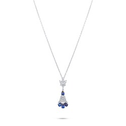 1.40 Karat Pırlantalı Tasarım Safir Kolye - 2