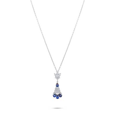 1.40 Karat Pırlantalı Tasarım Safir Kolye - 2